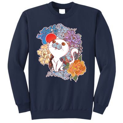 Vintage Japanese Flowers Tattoo Cat Sweatshirt