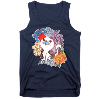 Vintage Japanese Flowers Tattoo Cat Tank Top