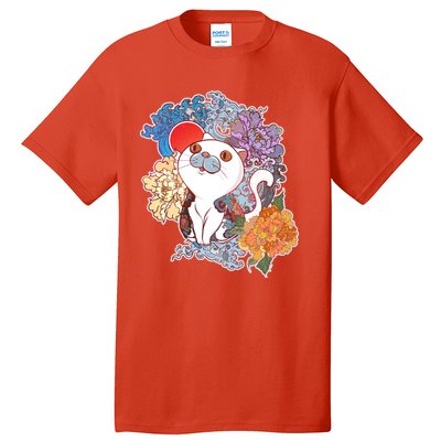 Vintage Japanese Flowers Tattoo Cat Tall T-Shirt