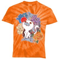 Vintage Japanese Flowers Tattoo Cat Kids Tie-Dye T-Shirt