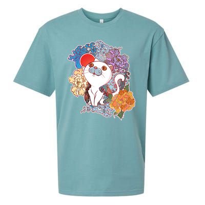 Vintage Japanese Flowers Tattoo Cat Sueded Cloud Jersey T-Shirt