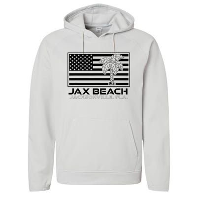 Visit Jacksonville Florida Vacation USA Flag Palms Jax Beach Performance Fleece Hoodie