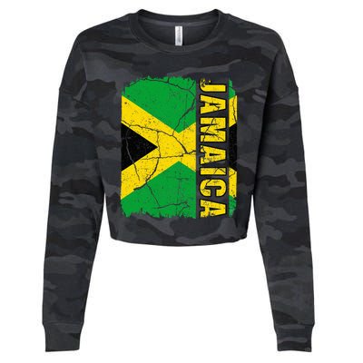 Vintage Jamaican Flag Jamaica Pride Roots Heritage Gift Cropped Pullover Crew