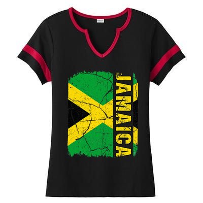 Vintage Jamaican Flag Jamaica Pride Roots Heritage Gift Ladies Halftime Notch Neck Tee