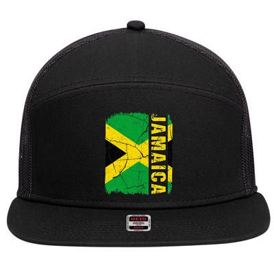 Vintage Jamaican Flag Jamaica Pride Roots Heritage Gift 7 Panel Mesh Trucker Snapback Hat