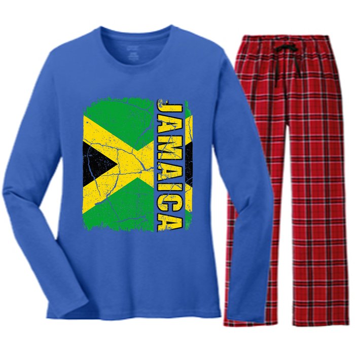 Vintage Jamaican Flag Jamaica Pride Roots Heritage Gift Women's Long Sleeve Flannel Pajama Set 