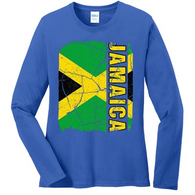 Vintage Jamaican Flag Jamaica Pride Roots Heritage Gift Ladies Long Sleeve Shirt