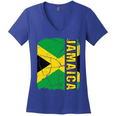 Vintage Jamaican Flag Jamaica Pride Roots Heritage Gift Women's V-Neck T-Shirt