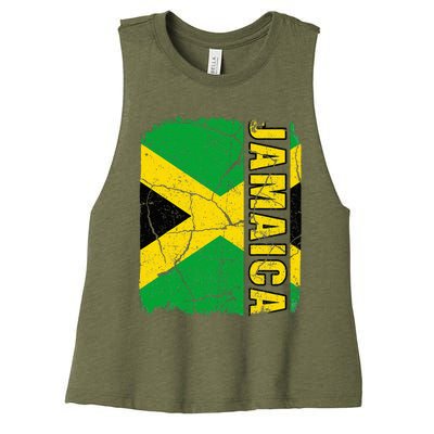 Vintage Jamaican Flag Jamaica Pride Roots Heritage Gift Women's Racerback Cropped Tank