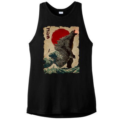 Vintage Japanese Godzilla Great Wave Poster Ladies PosiCharge Tri-Blend Wicking Tank