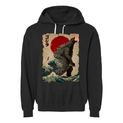 Vintage Japanese Monster Great Wave Poster Garment-Dyed Fleece Hoodie