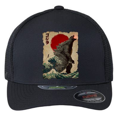 Vintage Japanese Godzilla Great Wave Poster Flexfit Unipanel Trucker Cap