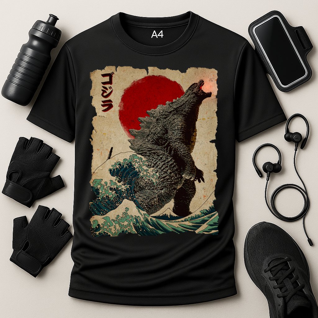 Vintage Japanese Monster Great Wave Poster Cooling Performance Crew T-Shirt