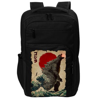 Vintage Japanese Godzilla Great Wave Poster Impact Tech Backpack