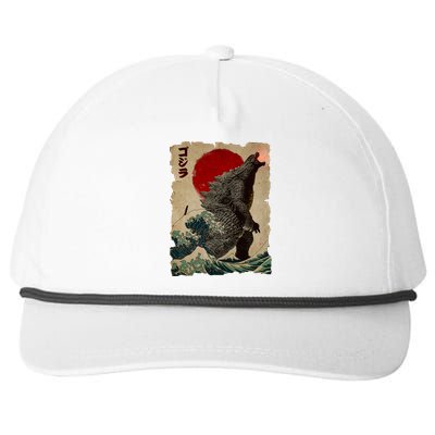 Vintage Japanese Godzilla Great Wave Poster Snapback Five-Panel Rope Hat