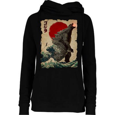 Vintage Japanese Monster Great Wave Poster Womens Funnel Neck Pullover Hood