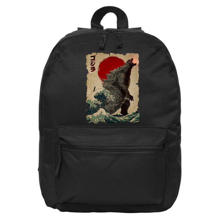 Vintage Japanese Monster Great Wave Poster 16 in Basic Backpack