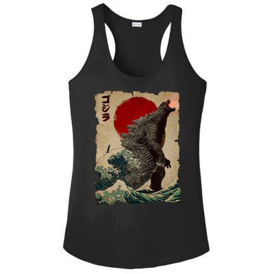 Vintage Japanese Godzilla Great Wave Poster Ladies PosiCharge Competitor Racerback Tank