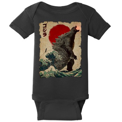 Vintage Japanese Monster Great Wave Poster Baby Bodysuit