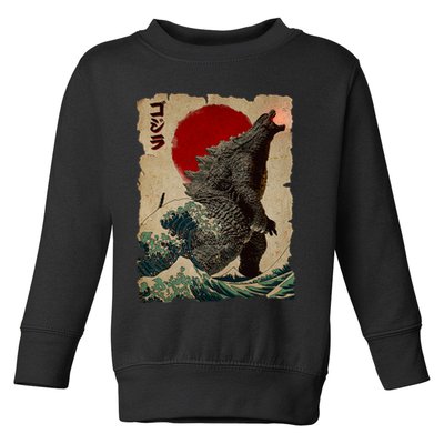 Vintage Japanese Monster Great Wave Poster Toddler Sweatshirt