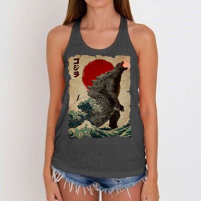 Vintage Japanese Monster Great Wave Poster Women's Knotted Racerback Tank