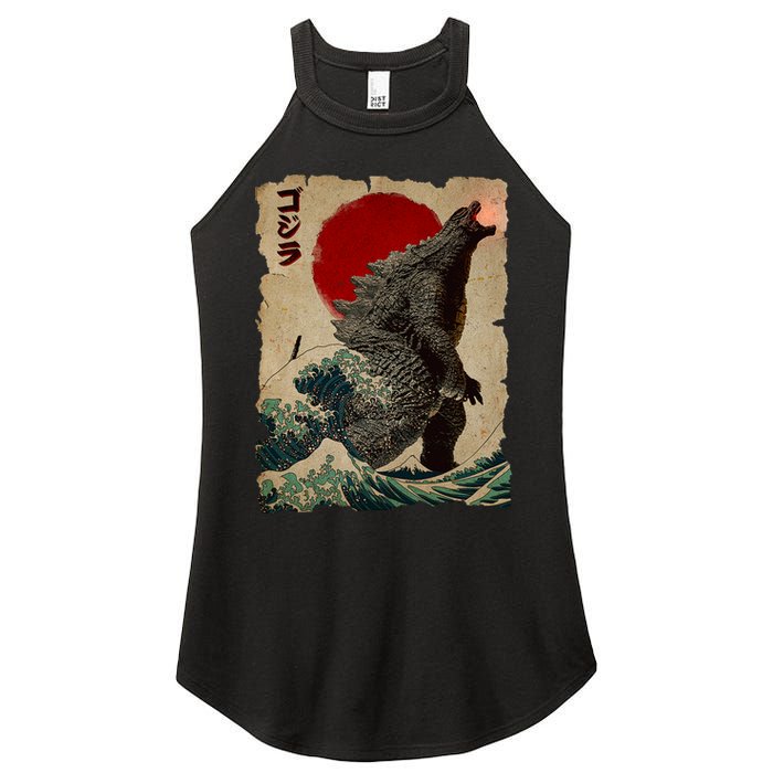 Vintage Japanese Monster Great Wave Poster Women's Perfect Tri Rocker Tank