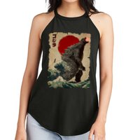Vintage Japanese Monster Great Wave Poster Women's Perfect Tri Rocker Tank