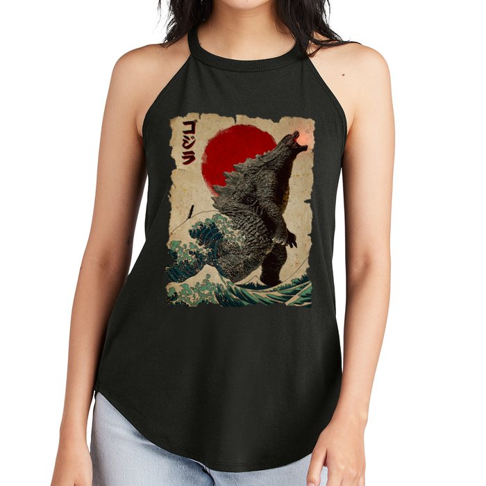 Vintage Japanese Monster Great Wave Poster Women's Perfect Tri Rocker Tank