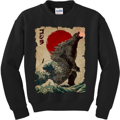 Vintage Japanese Monster Great Wave Poster Kids Sweatshirt