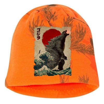 Vintage Japanese Godzilla Great Wave Poster Kati - Camo Knit Beanie