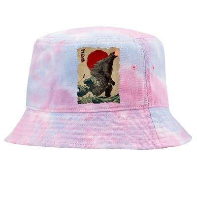 Vintage Japanese Godzilla Great Wave Poster Tie-Dyed Bucket Hat