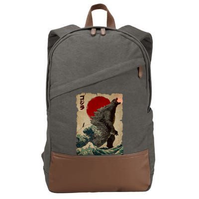 Vintage Japanese Godzilla Great Wave Poster Cotton Canvas Backpack