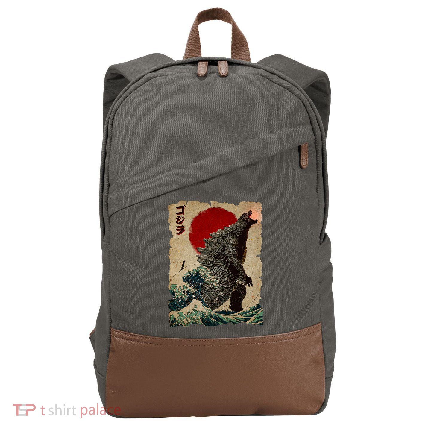 Vintage Japanese Monster Great Wave Poster Cotton Canvas Backpack