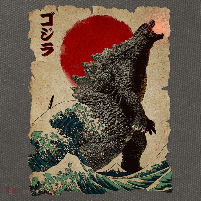 Vintage Japanese Monster Great Wave Poster Cotton Canvas Backpack