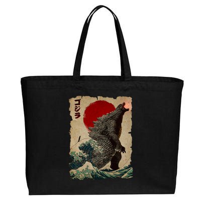 Vintage Japanese Godzilla Great Wave Poster Cotton Canvas Jumbo Tote