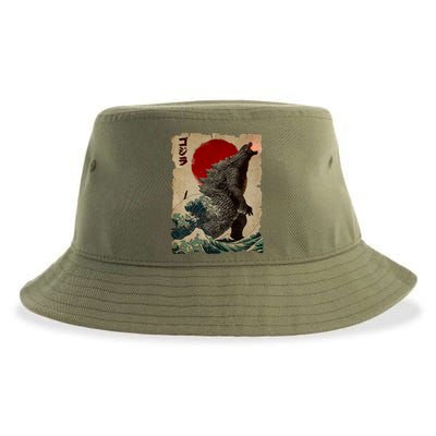 Vintage Japanese Godzilla Great Wave Poster Sustainable Bucket Hat