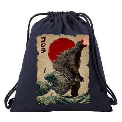 Vintage Japanese Godzilla Great Wave Poster Drawstring Bag