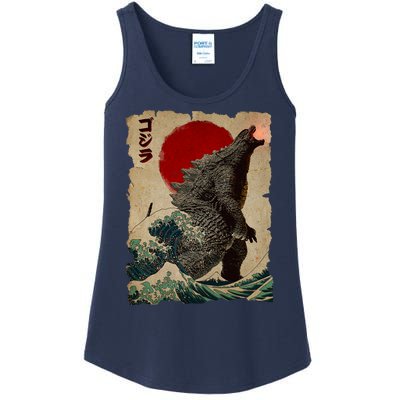 Vintage Japanese Godzilla Great Wave Poster Ladies Essential Tank