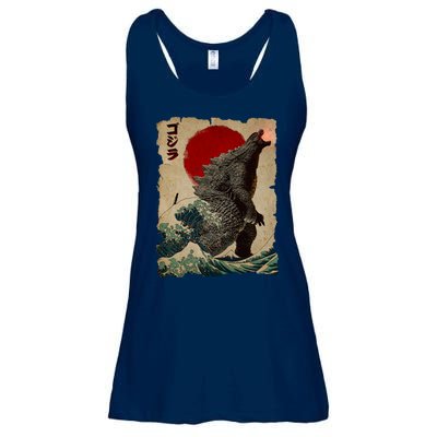 Vintage Japanese Godzilla Great Wave Poster Ladies Essential Flowy Tank