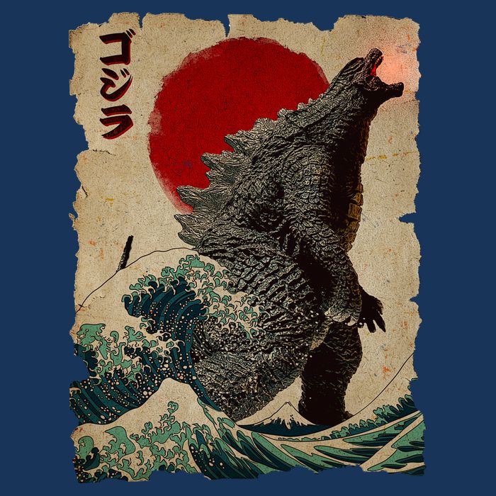 Vintage Japanese Monster Great Wave Poster Infant Baby Jersey Bodysuit