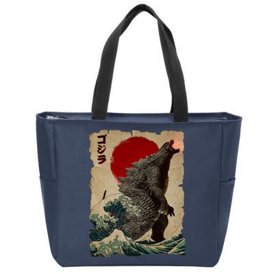 Vintage Japanese Godzilla Great Wave Poster Zip Tote Bag