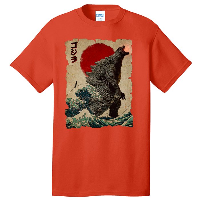 Vintage Japanese Godzilla Great Wave Poster Tall T-Shirt