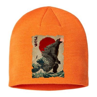 Vintage Japanese Godzilla Great Wave Poster Sustainable Beanie