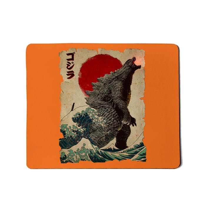 Vintage Japanese Godzilla Great Wave Poster Mousepad