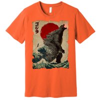 Vintage Japanese Godzilla Great Wave Poster Premium T-Shirt