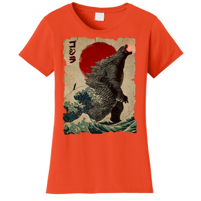 Vintage Japanese Godzilla Great Wave Poster Women's T-Shirt