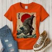 Vintage Japanese Monster Great Wave Poster Womens T-Shirt