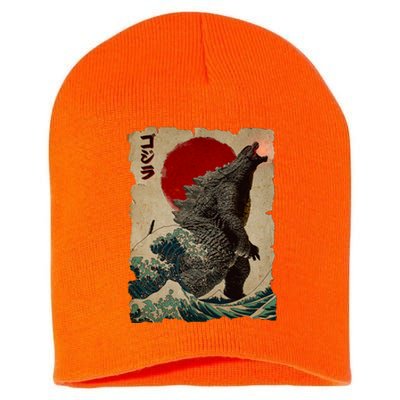 Vintage Japanese Godzilla Great Wave Poster Short Acrylic Beanie