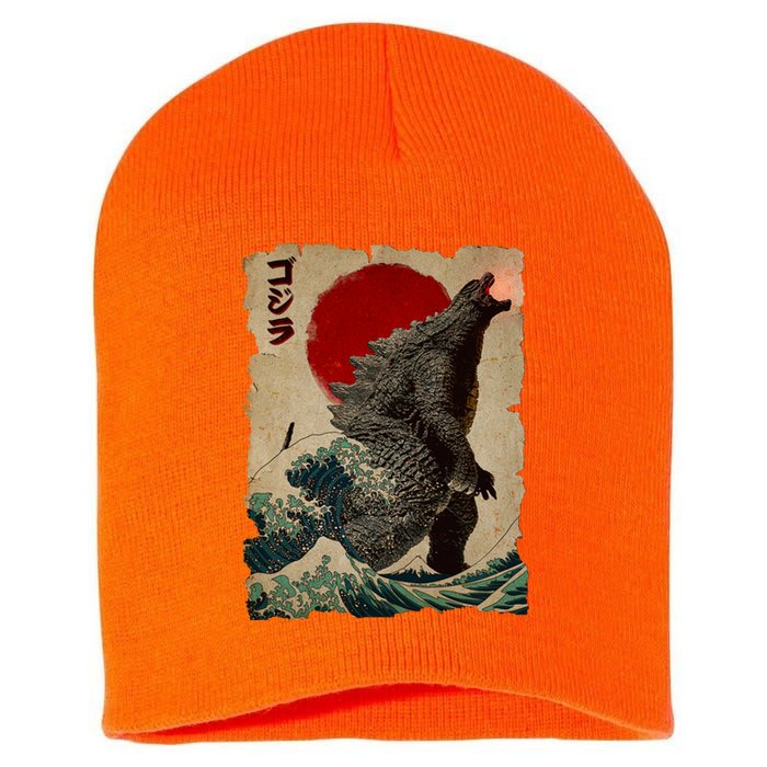 Vintage Japanese Godzilla Great Wave Poster Short Acrylic Beanie