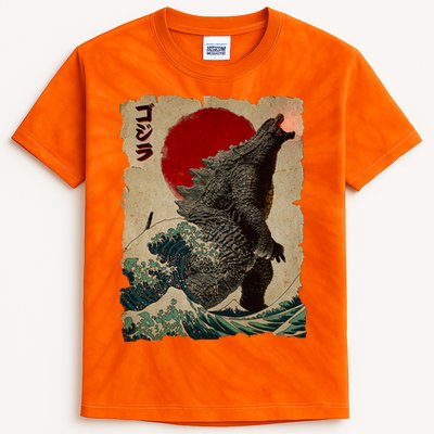 Vintage Japanese Monster Great Wave Poster Kids Tie-Dye T-Shirt